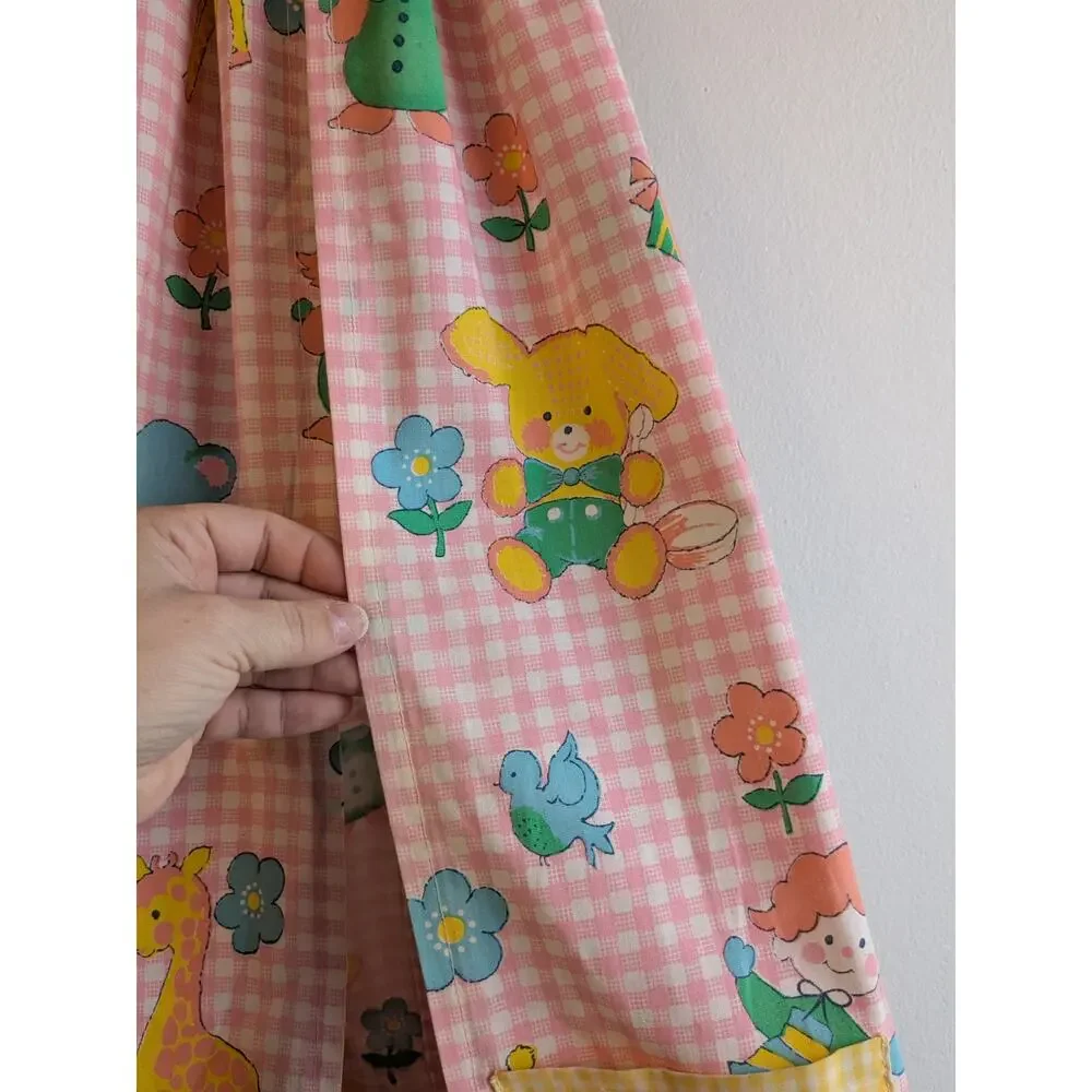 Vintage Baby Nursery Diaper Caddy Organizer Pink Gingham Bunny Kitschy Cottage
